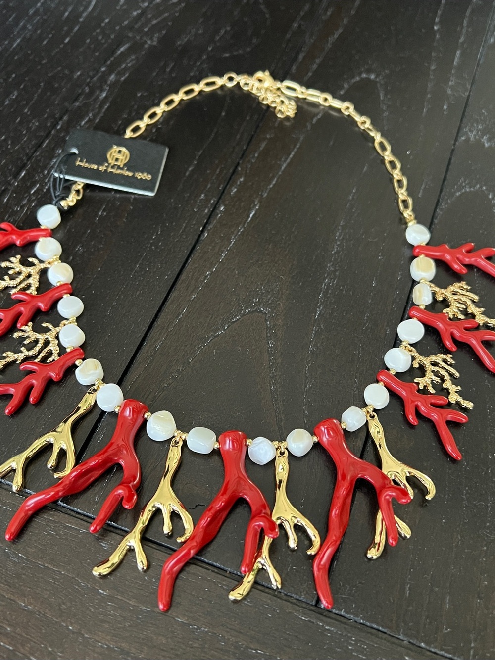 House of Harlow 1960 Red Coral & Gold Branch Statement Necklace